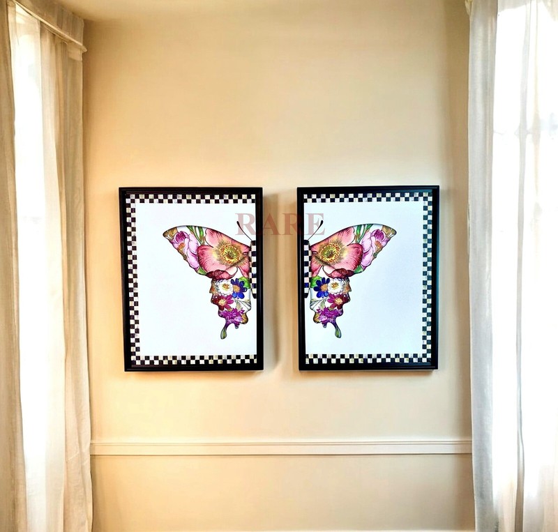 MacKenzie-Childs Diptych Giclée Set of Two Flower Market Butterfly Wall Art New gallery