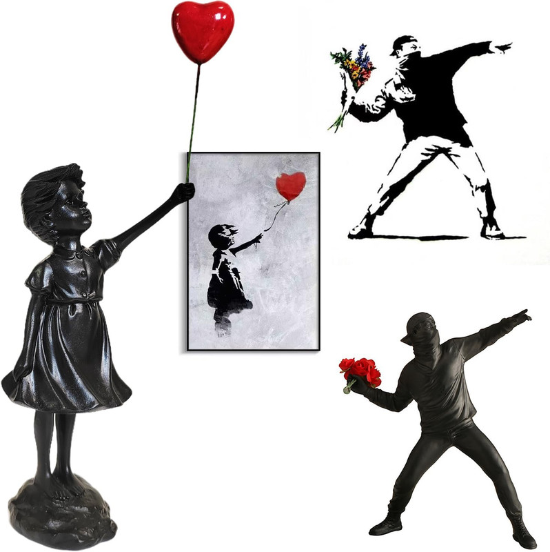 Banksy Street Graffiti Art Statue,Love Balloon Girl Statue,Room Decor Statue,Res gallery