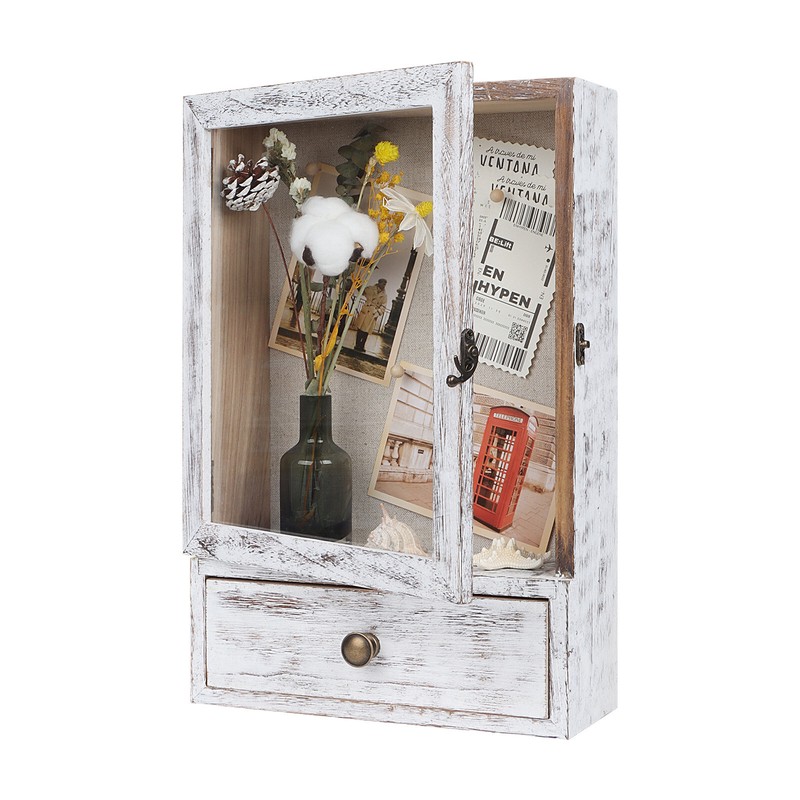 Shadow Box Frame 3.2″ Deep Shadow Box Display Case w/ Real Glass and Drawer