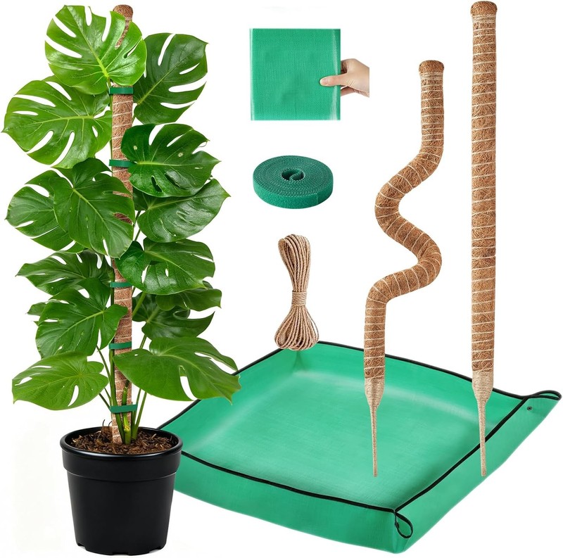 2 Pack Moss Pole Monstera Plant Support with Repotting Mat,28 Inch Plant Support