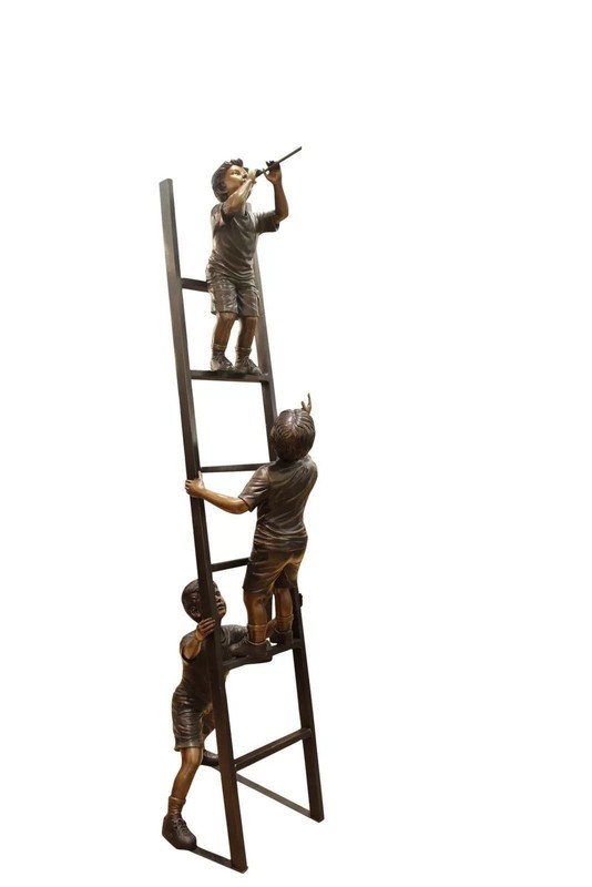 Three Children Playing on Ladder Bronze Statue Home Sculpture 24″L x 27″W x 96″H