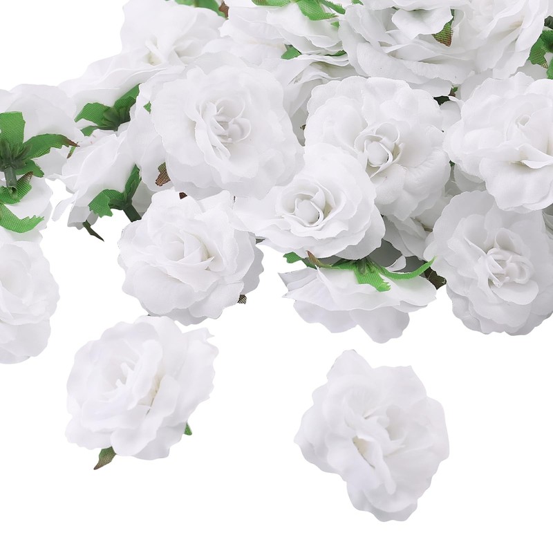 100 Pcs Mini White Roses Artificial Flowers Bulk, 1.9″ Small Silk Fake Roses …