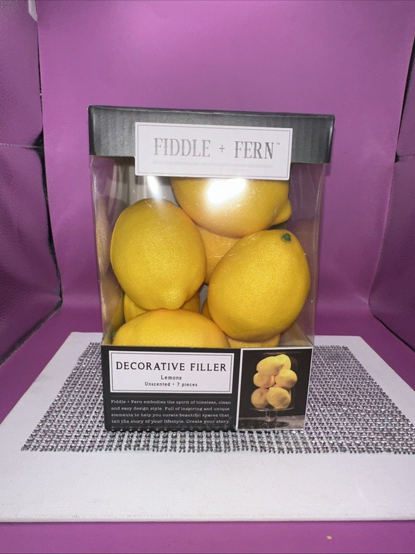 Fiddle + Fern LEMONS Decorative Vase Bowl Filler Unscented NIB (7) Lemons 4”L