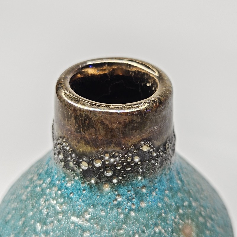 Crate & Barrel CB2 Turquoise 6" Bud Vase Crude Brutalist Rustic Blue Green Metal gallery