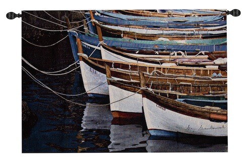 Row of Boats Harbor Fine Art Wall Hanging Home Decor Woven Tapestry