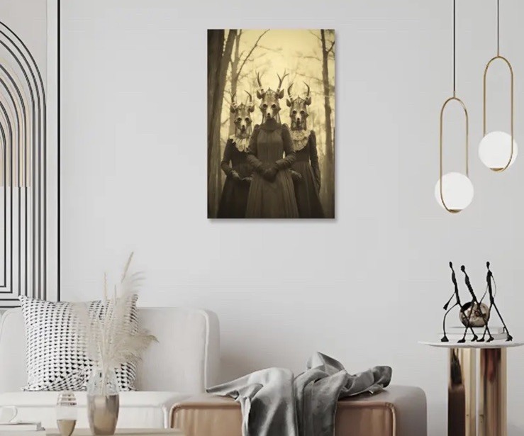 Vintage Halloween Canvas Art, Family 3 Women Creepy, Scary, Retro - 8" X 10" gallery