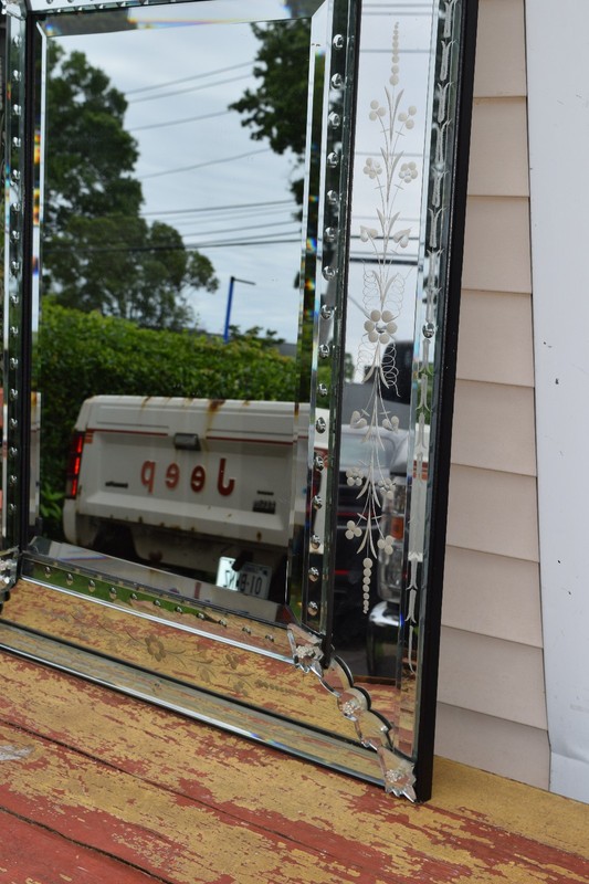 Antique Venetian Mirror Wall Glass Frameless Clear Crown Vanity PARIS FRANCE gallery