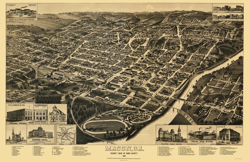 Historic Panoramic View – Macon Georgia – Wellge 1887 – Vintage Wall Art