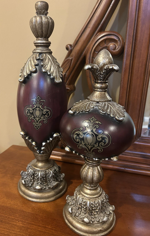 Purple Gold Resin Victorian Style Sculptures Set, Ornate Antique Decor