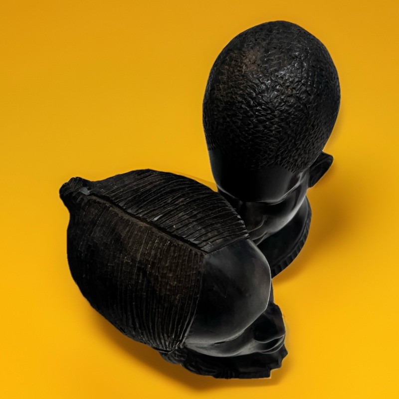 Pair Hand-Carved Wooden Bust Sculptures Male Female Figurative Art gallery