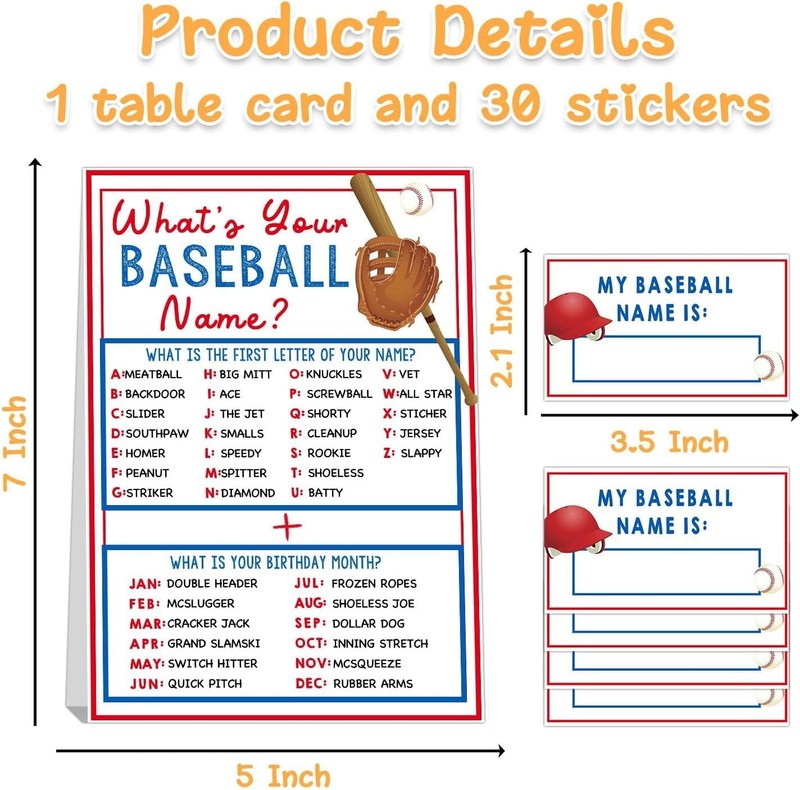 What's Your Baseball Name Game,1 Game Sign and 30 Name Stickers,Baseball Team... gallery