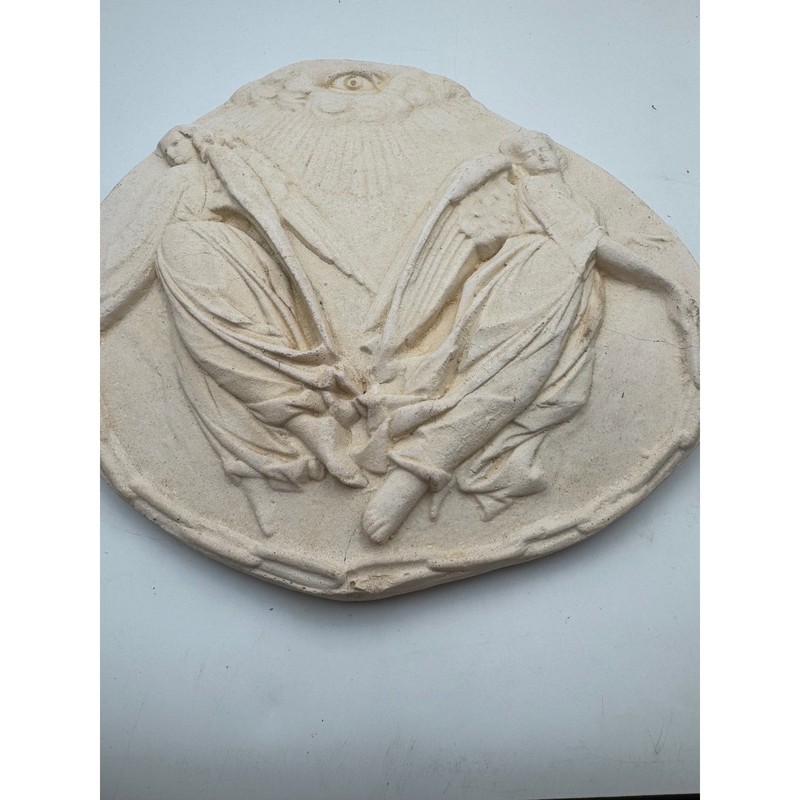 Antique Style Plaster Wall Plaque Angels Eye of Providence Religious Relief