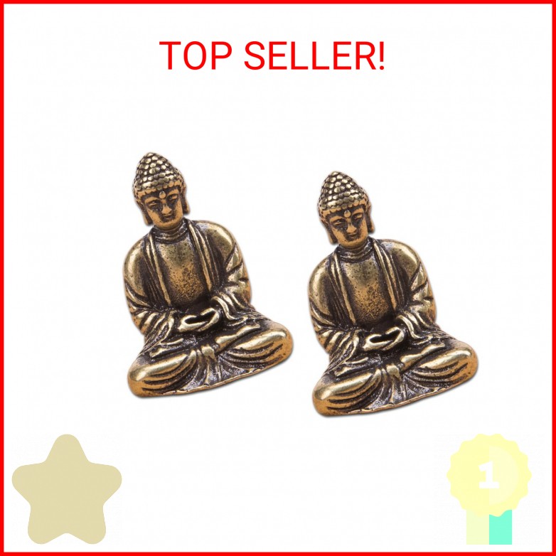 ZORZA 2Pcs Sturdy Brass Mini Buddha Statues Meditation Seated Pose Small Sakyamu