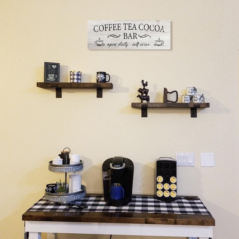 Coffee Tea Cocoa Bar Sign Decor Farmhouse Wall Plaque with Wood Grain Retro Cafe gallery