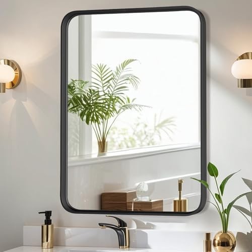 Bathroom Mirror for Wall, 36x24 Inch Rounded Rectangle 36"L x 24"W Black Modern gallery