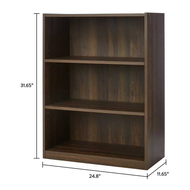 Mainstays 3-Shelf Bookcase 31.65" Tall with Adjustable Shelves, Canyon Walnut gallery