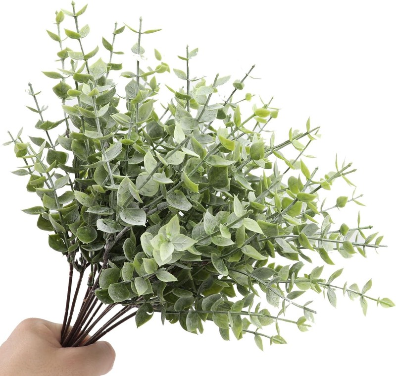 Artificial Eucalyptus Stem, Green Leaves, 12 Pack Green Faux Plant Branch, 12