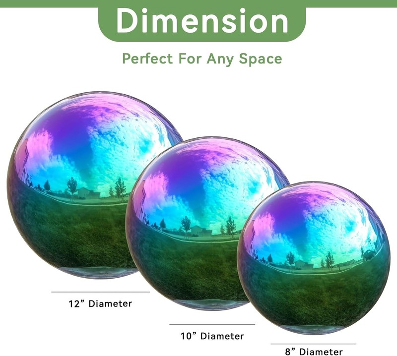 10-Inch Rainbow Gazing Globe Mirror Ball in Stainless Steel for Elegant Gardens gallery