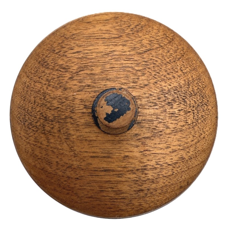Small Wood Vanity Bowl w Dome Lid Handmade 2-Tone Finish Art Deco Era 4" x 2.5" gallery