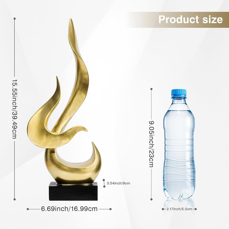 Gold Fire Flame Sculpture, Modern Abstract Resin Statue, Art Statue Home Decor f gallery