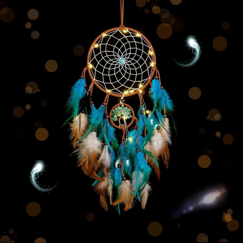Dream Catcher Blue Tree of Life with Feathers, Mobile LED Fairy Lights Handma... gallery