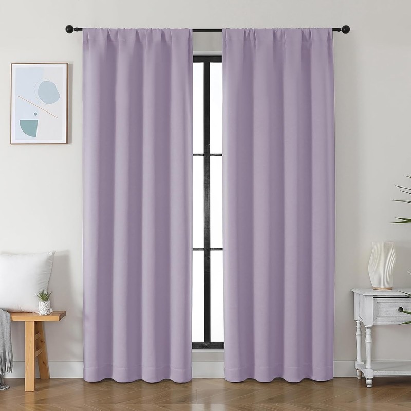Ava Lilac Blackout Curtains for Bedroom 84 Inch Length 2 Panels Set, Solid