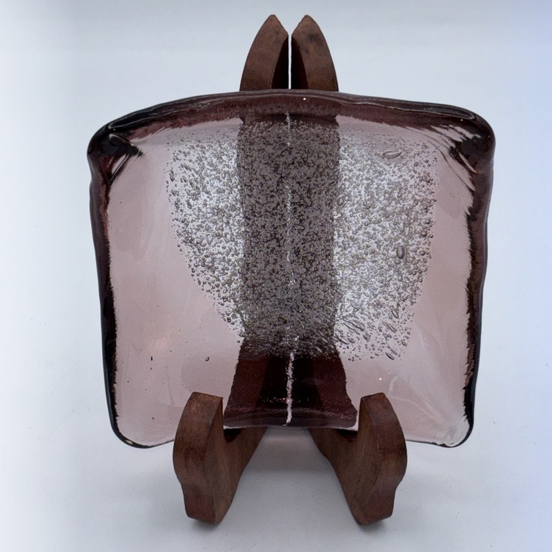 Art Glass Dish Recycled Amici Pink Plum Square Bubble Trinket Coin Jewelry Keys
