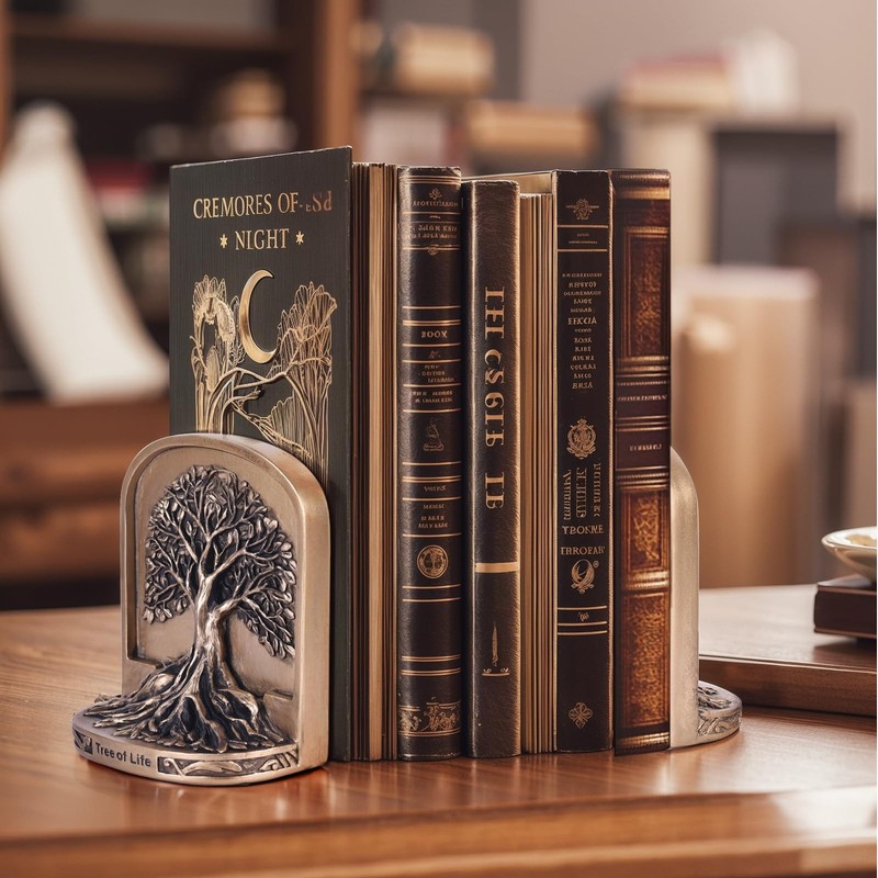 Antique Bronze Color Tree of Life Bookends Non-Skid Heavy Decorative Bookend gallery