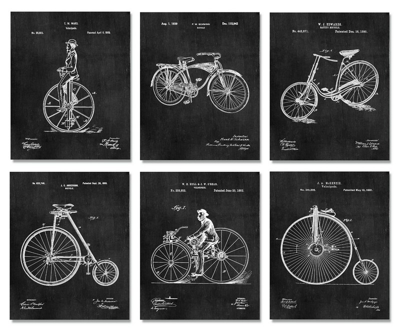 6 Bicycle Patent Wall Art Prints – 8″x10″ – Bike Decor – Cycling Cyclist Gifts