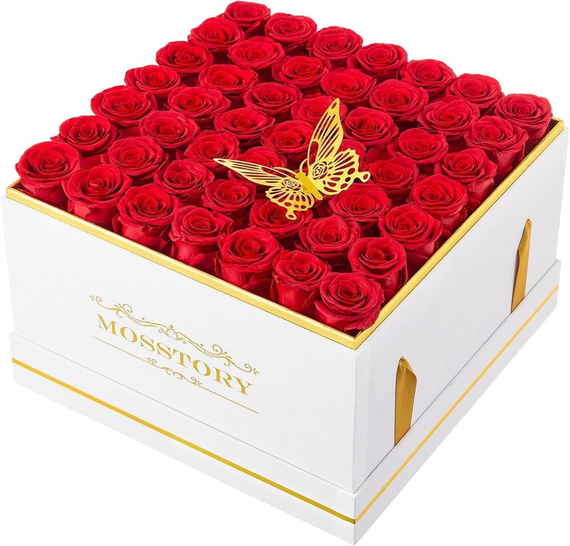 Forever Flowers 49-Piece Preserved Roses in a Box Gifts for Her Women Wife