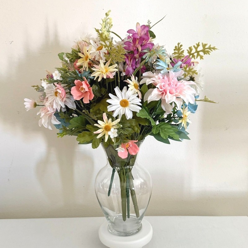 Artificial Mixed Floral Bouquet Multicolor Daisies Hydrangeas Upcycled and New gallery