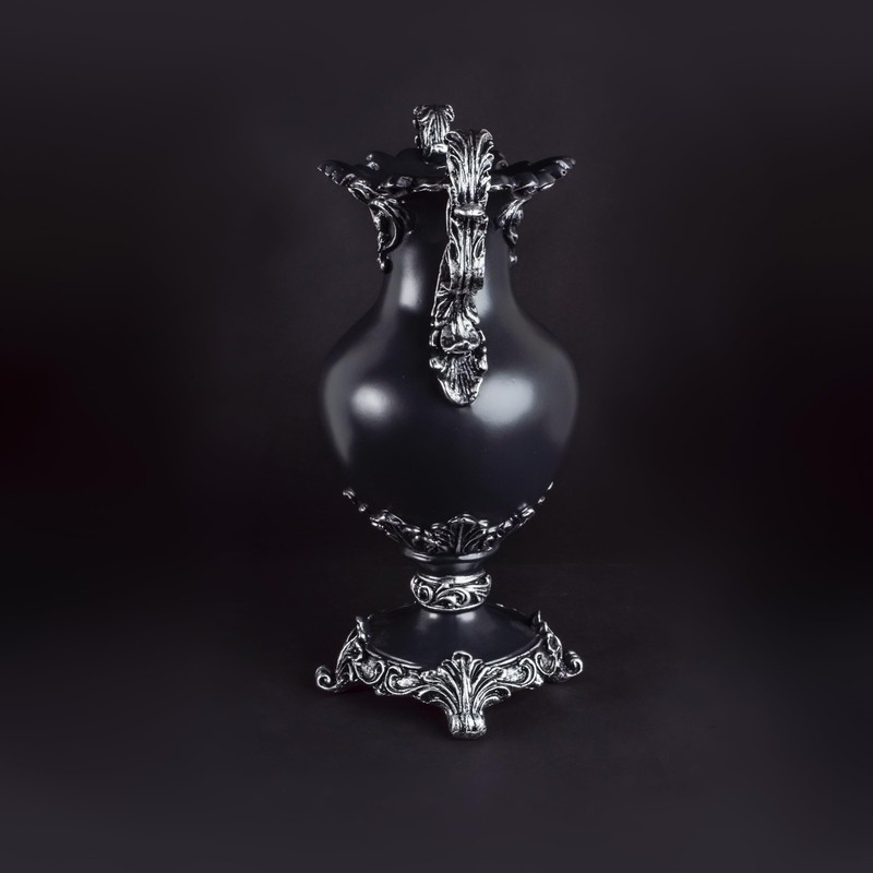 Gothic Victorian Resin Vase with Lace Doily – Waterproof 14" Black/Silver gallery
