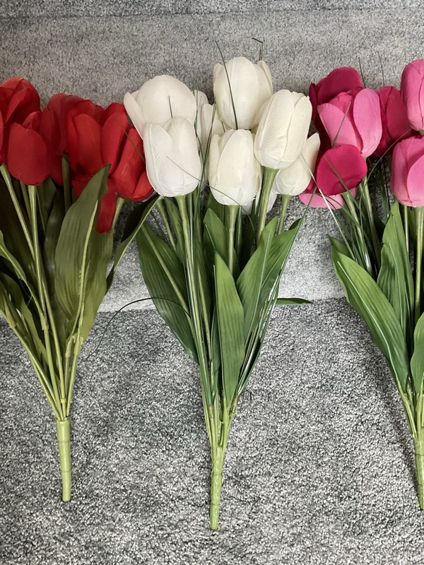Artificial Spring Flowers ~ Tulips ~ Purple/Red/White/Pink ~ (4) Stem Bouquet gallery