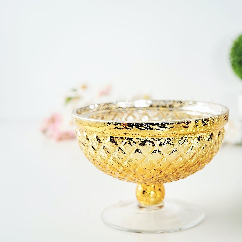 GOLD 8″ Mercury Glass Compote Vase Bowl Centerpieces Event Wedding Party Supply
