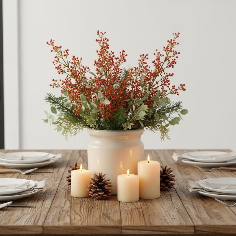 Set of 2 Red Berry Wax Flower Sprays 13 Inch Faux Filler Flowers Artificial Berr gallery