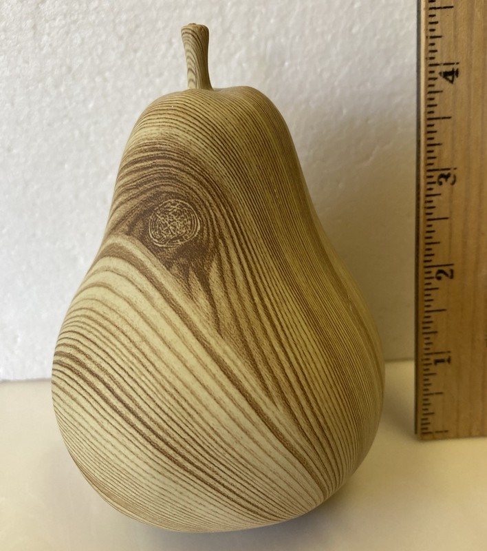 Wooden PEAR 5″ beautiful stained wood grain Display Fruit Bowl for Fall Autumn