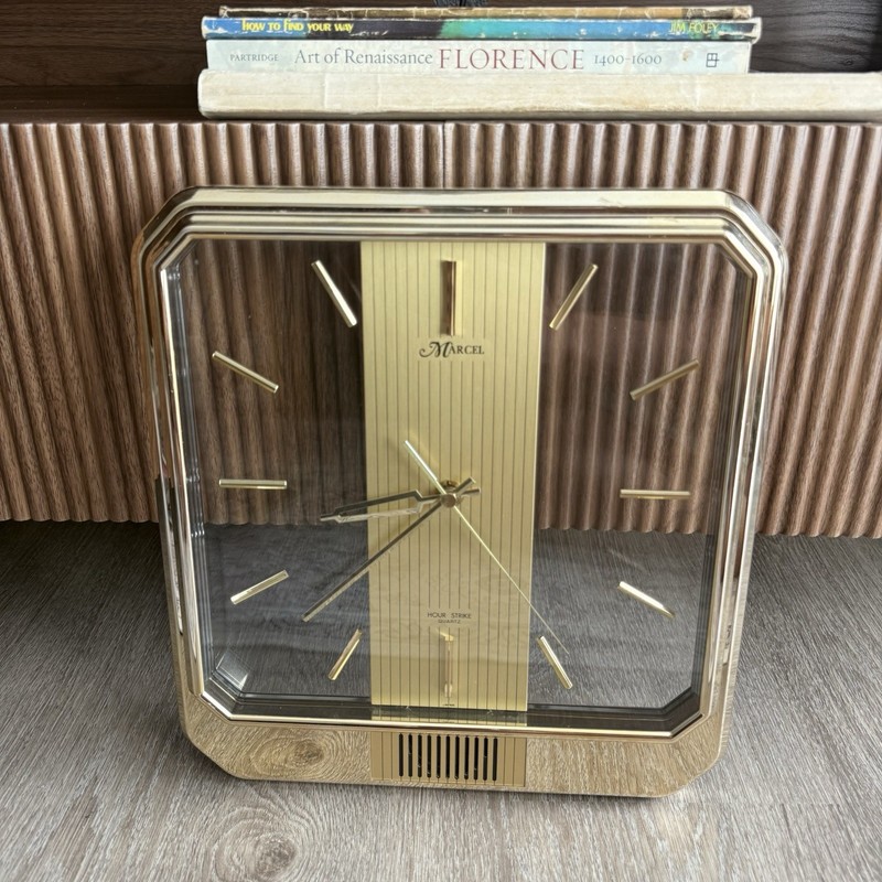 Vintage Marcel 1980s Japan Quartz Hour Strike Gold Mid Century Wall Clock Tested