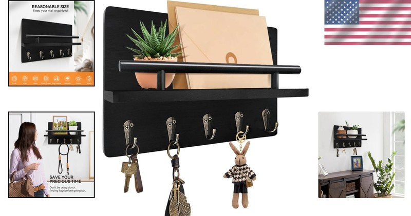 Key Holder Wall Mount Rustic Key Rack with Shelf Hooks Home Organizer gallery