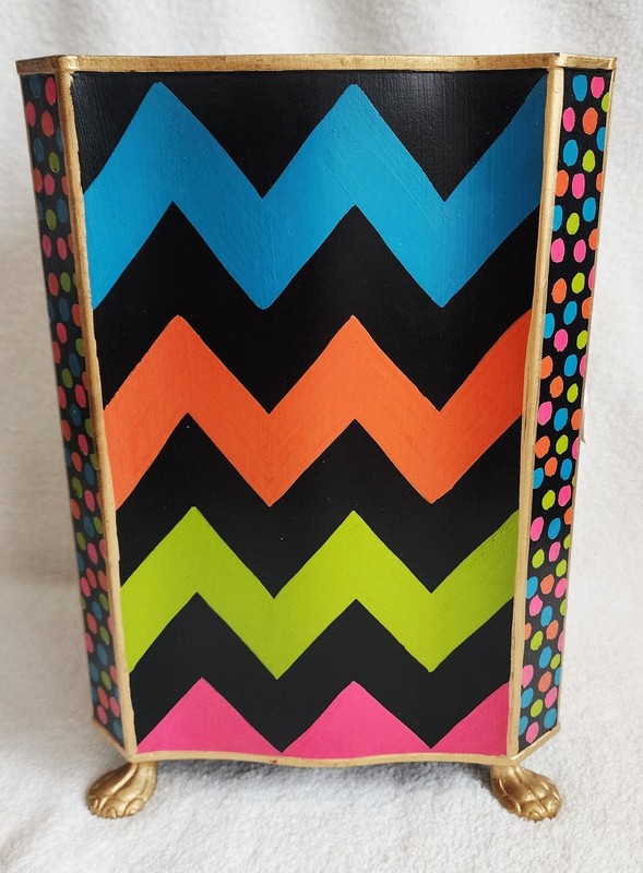 Mackenzie Childs Trampoline Waste Bin & Cache Pot *Hand-painted Iron* NWT gallery