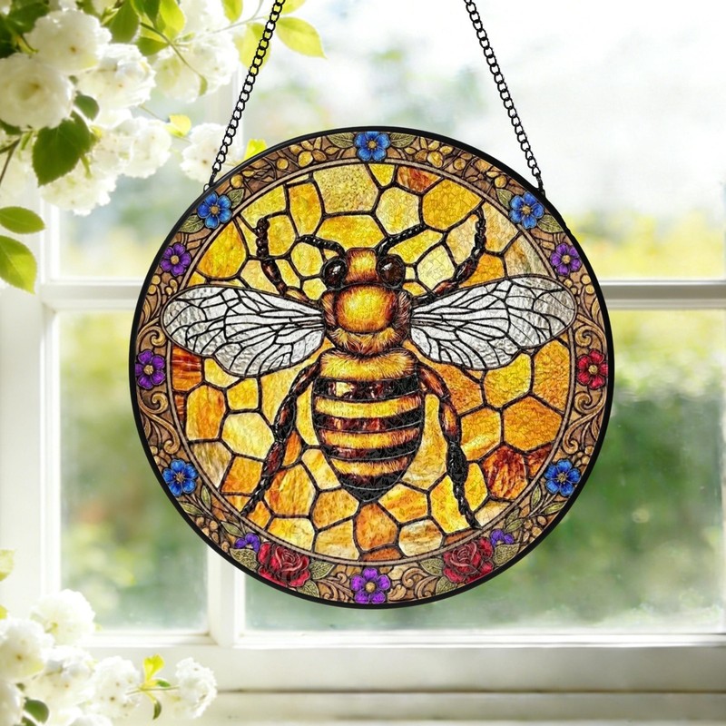 Custom Bee Stained Glass Suncatcher Window Hangings Bumble Bee Honeybee Bee gallery