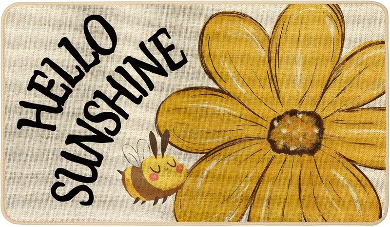 Spring Summer Doormat 17×29 inch, Daisy Sunflower Bee Welcome Door Mat Rug for