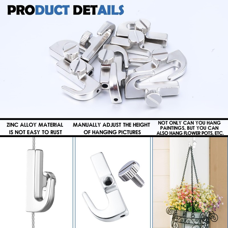 Hicarer 12 Pcs Adjustable Hooks for Gallery Picture Hanging System Silver gallery