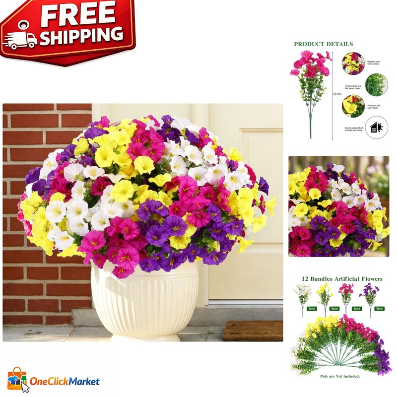 Elegant Fuchsia, Yellow, White & Purple Faux Flowers Bundle – 12 Pack Home Decor