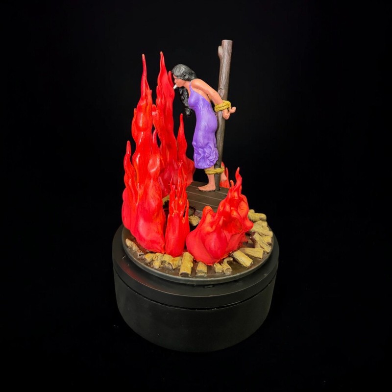 Gothic Witch at Stake Sculpture – Rotating Dark Art Decor Hand-Painted Resin