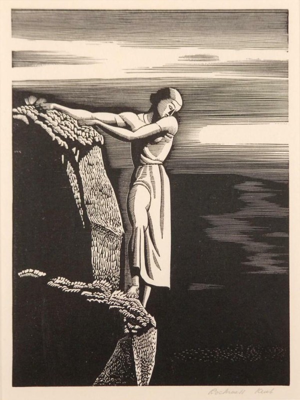 Girl on a Cliff – Rockwell Kent 1930 Wood Engraving Art Print Monochrome