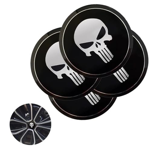 1 Pack 4 Pcs Car Hub Center Cap Decal, Wheel Cover Skull Pattern Black