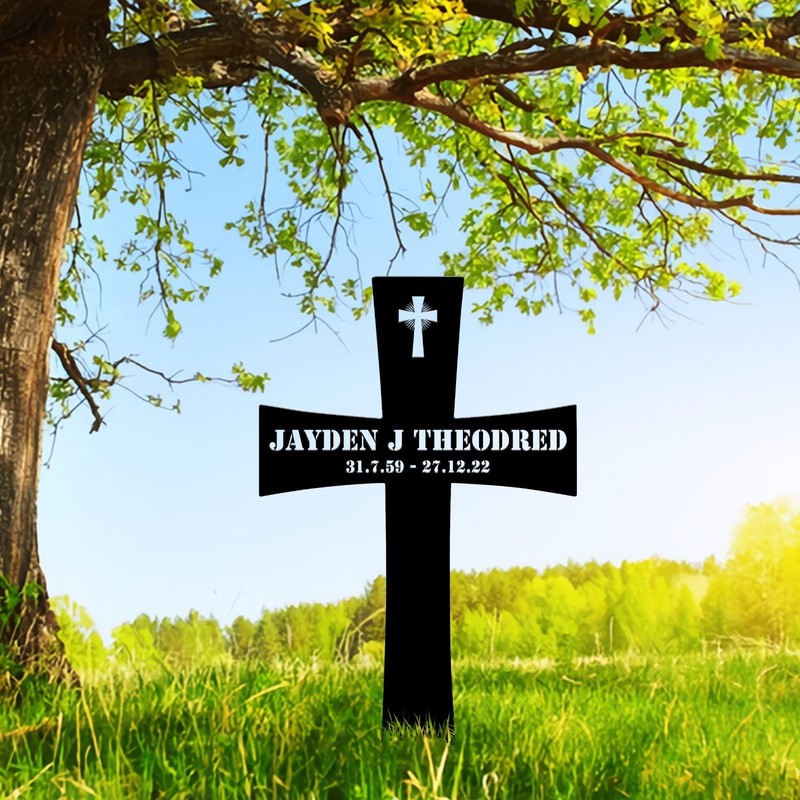 Custom Cross Memorial Metal Stake, Personalized Sympathy Garden Gift
