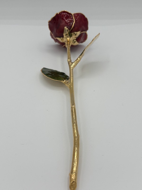 24k Gold Dipped Burgundy Rose Forever Flower Long Stem 10.5" gallery