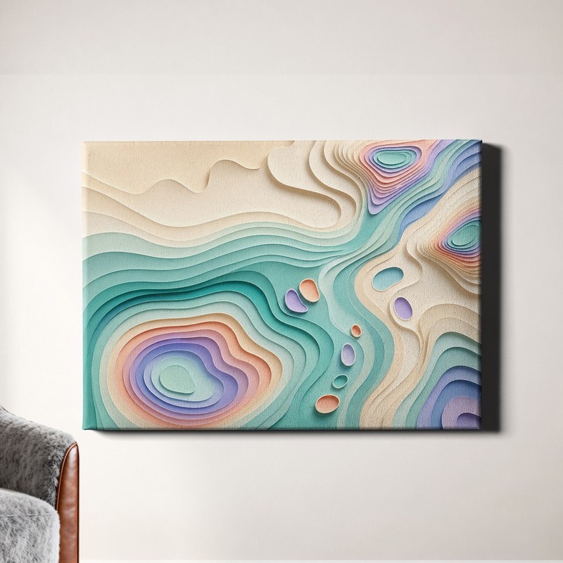 Pastel topographic papercut contour layers Canvas Art layered map look