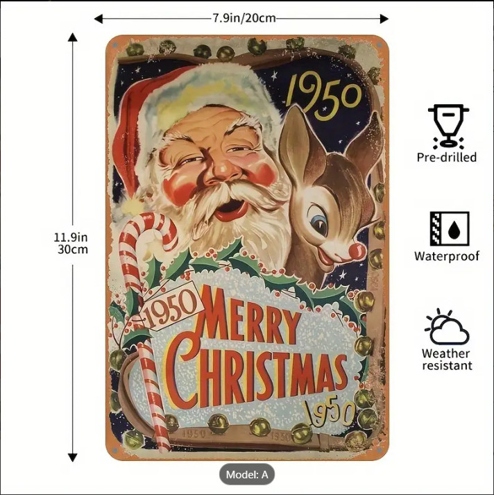 Retro Metal Sign Santa Rudolph 1950 Merry Christmas Vintage Style gallery